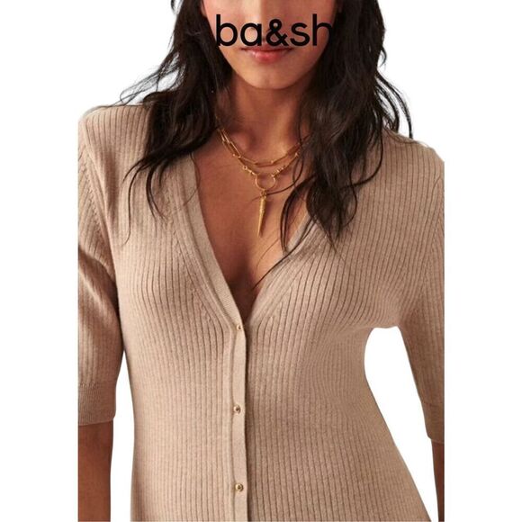 Ba&sh Kai Ribbed Knit Mini Dress in Biege NWT Size Medium - Picture 5 of 14